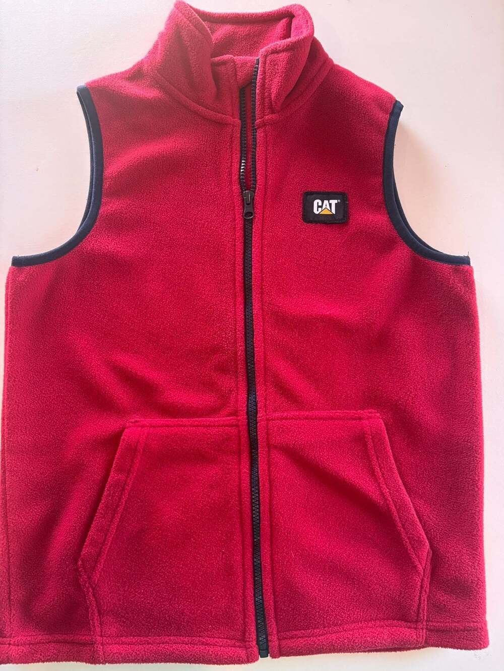 CAT Caterpillar Youth Boys Red Fleece Full Zip Vest Size M 10/12